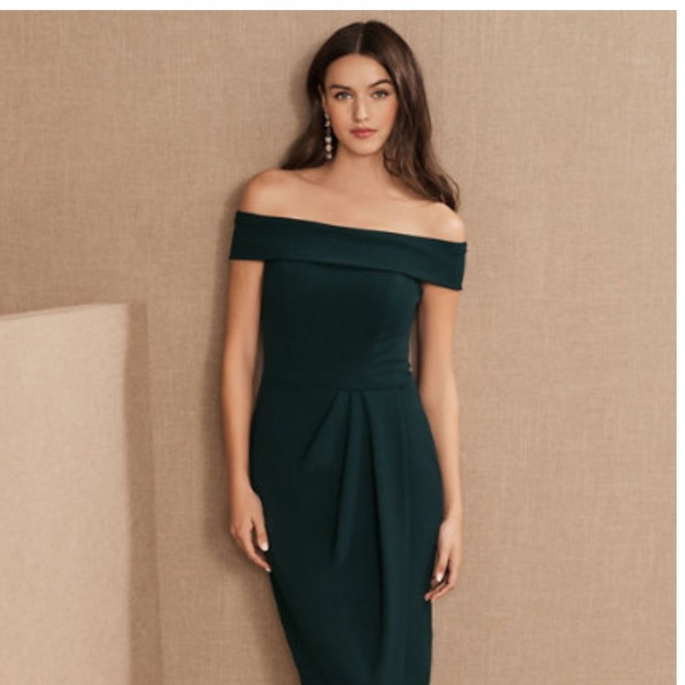 BHLDN Dark Green Off-Shoulder Dress